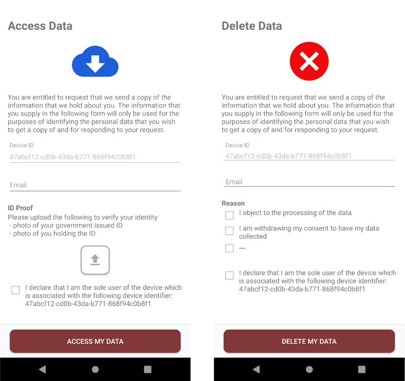 Sample Compliance Request (Delete and Request Data form)